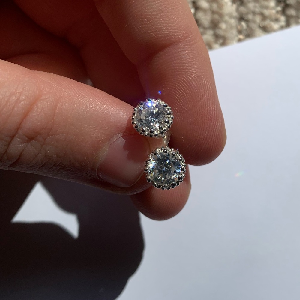 Sterling Silver Cubic Zirconia Heart Detail Studs